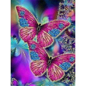 Diamond Painting - Broderie Diamant - Fleurs Et Papillon couleur 3D B