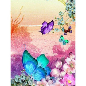 Diamond Painting - Broderie Diamant - Fleurs Et Papillon couleur 3D M